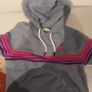 Superdry Gray Hoodie with Pink and Purple Stripes